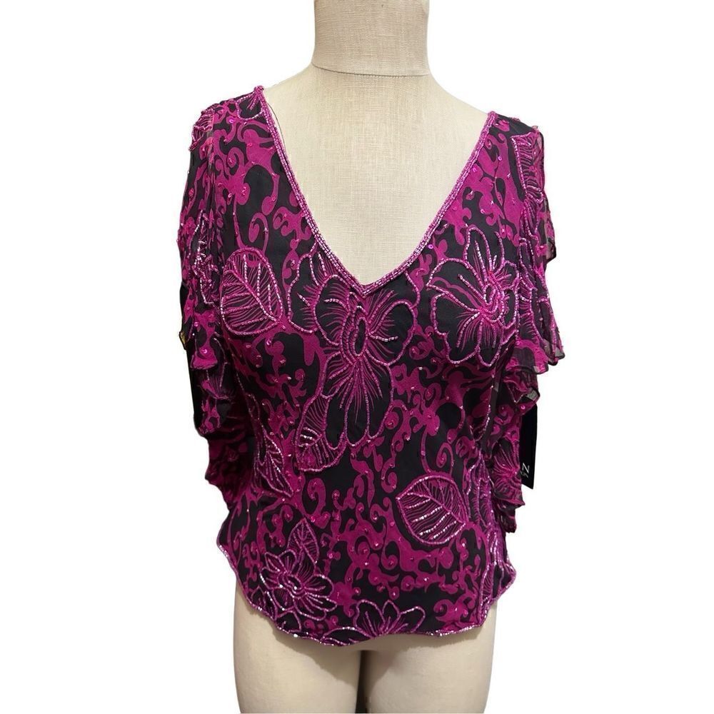 Vintage 90s Sean Collection Womens Silk Pink Beaded Top Blouse Deadstock New L